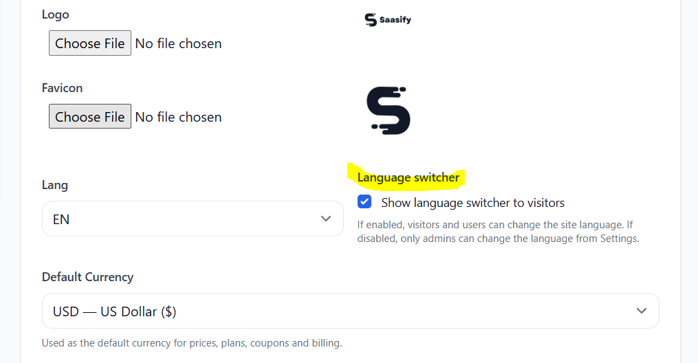 Language switcher setting in admin panel